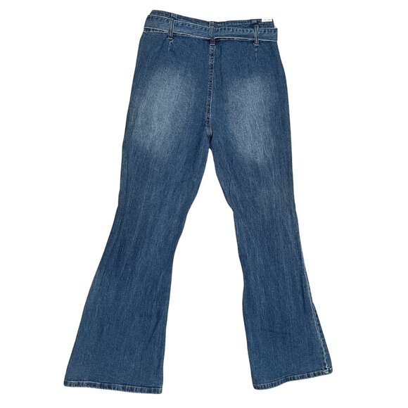 Almost Famous Y2K Juniors Size 11 High Rise Flare Jeans Blue Denim Tie Belt - Picture 14 of 14